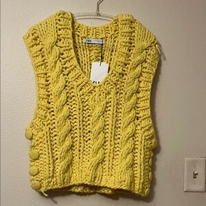 Zara V-Neck Yellow Sweater Vest
